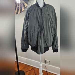 Olive Green Bomber Jacket with Black Rib Trim
